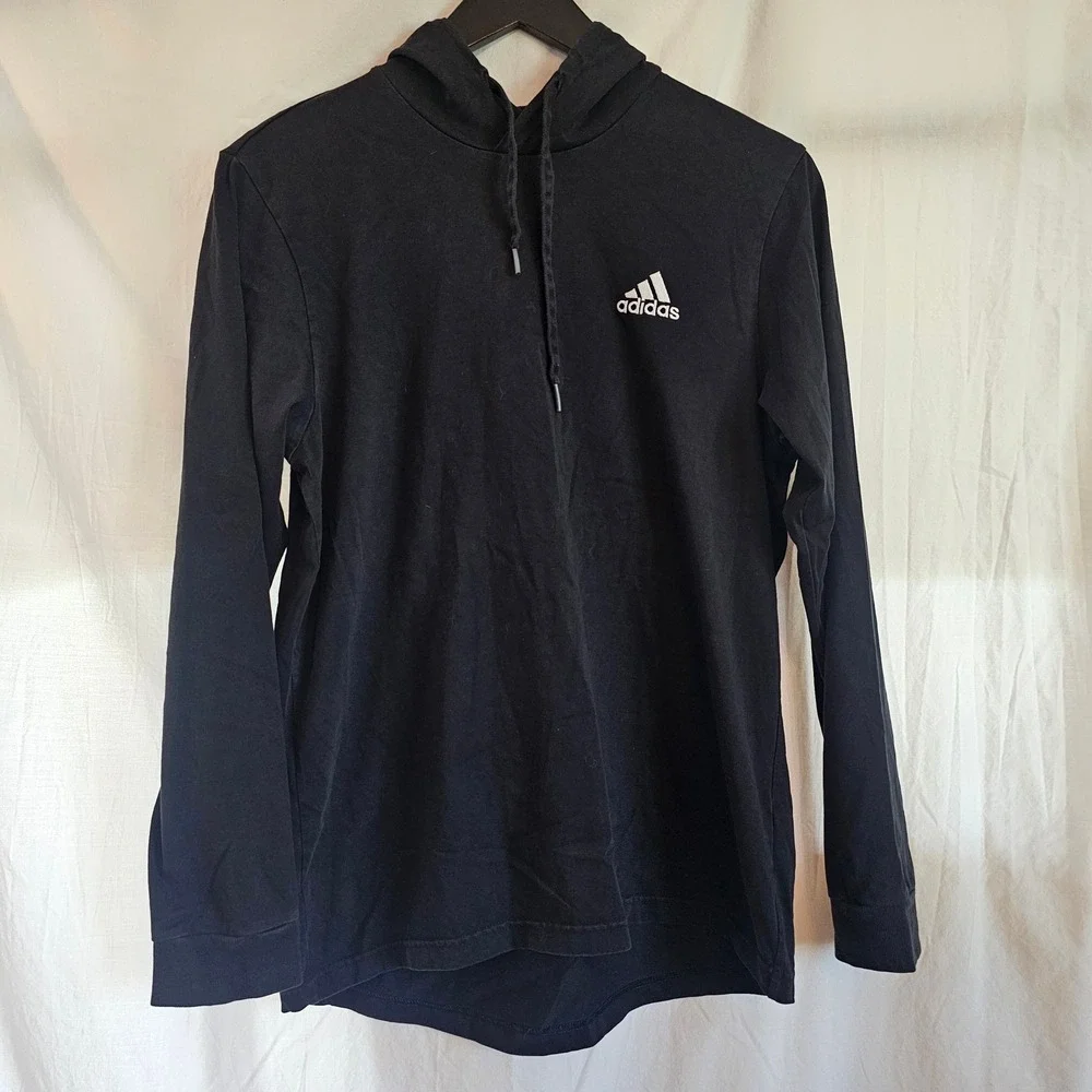 Adidas Mens Essentials Long Sleeve Hooded T-Shirt Black Large Logo Hoodie